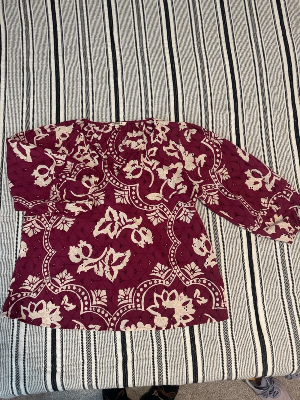 Women's Maroon Eyelet Floral  Top